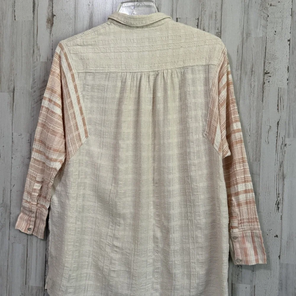 Free People Tunic Top Shirt S Gauzy Button Front Plaid Beachy Summer Boho Casual